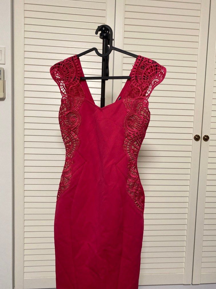 Lipsy by ASOS UK8 Lace Nude Fuchsia Dress Women s Fashion