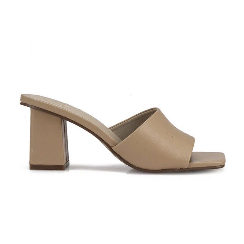 Missguided sand nude square toe block Heel mule sandals, Women's