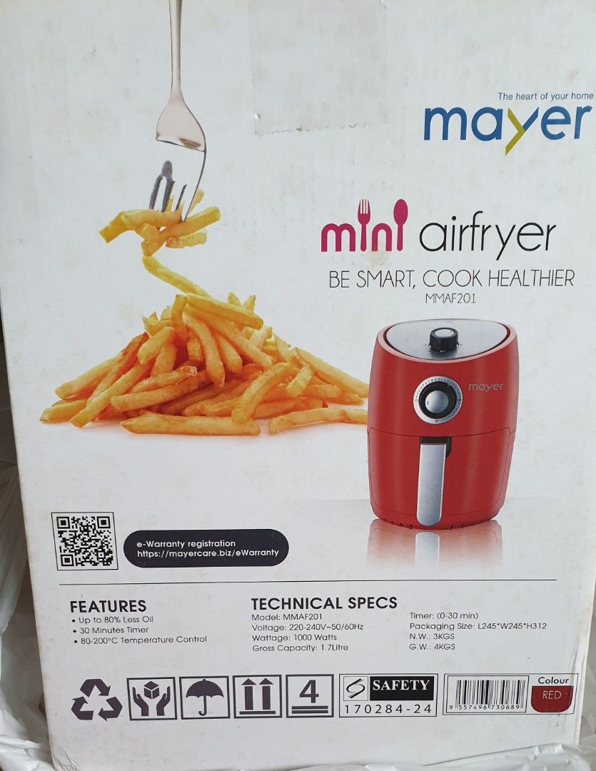 New. Mayer Mini Airfryer. MMAF201. Red colour Air Fryer., TV & Home Appliances, Kitchen
