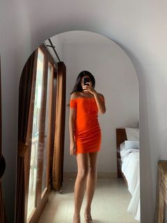 orange mini sabrina dress