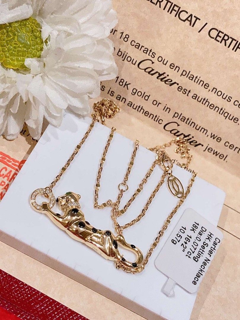 18k Saudi Gold Necklace Japan Style Chain + Cartier Panther Pendant 2.0g,  Women's Fashion, Jewelry & Organizers, Necklaces on Carousell