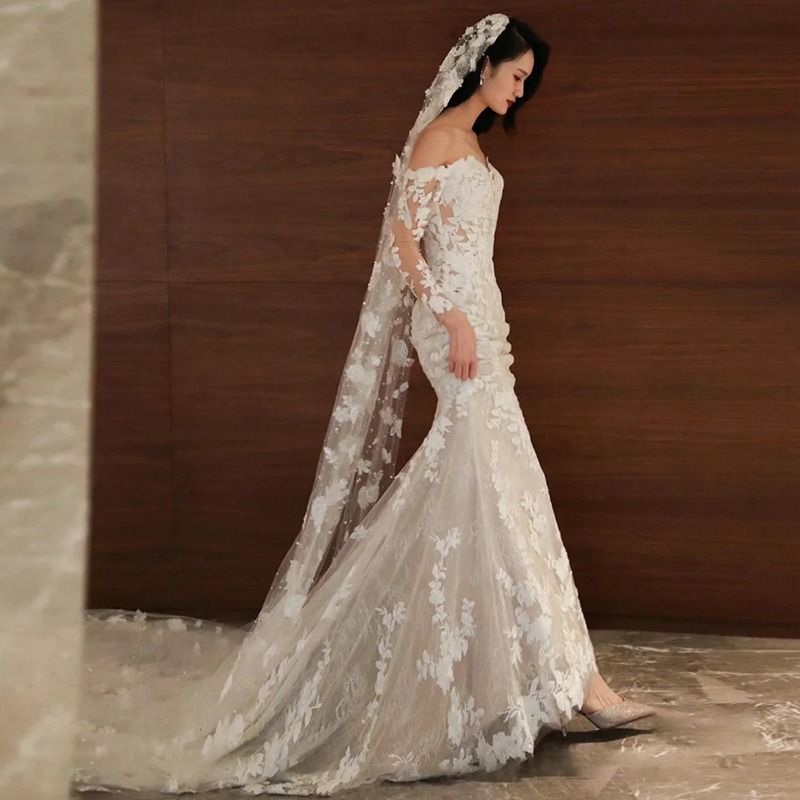 pre order white bodycon long sleeve off shoulder fishtail wedding bridal evening prom dress gown RB2463
