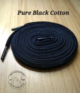 Pure Black Cotton Laces 160-180cm w/Aglets