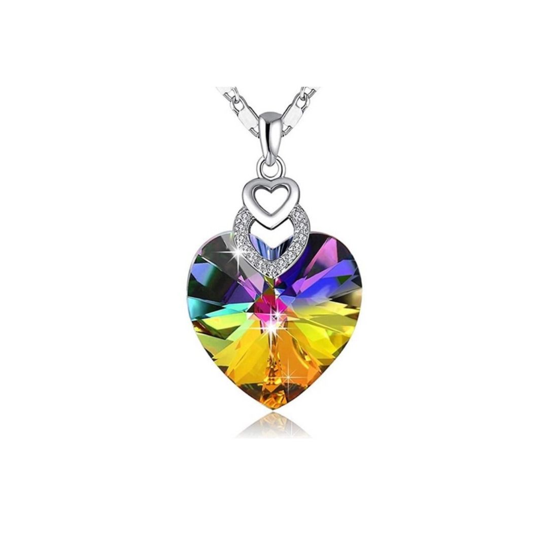 Rainbow Multi Coloured Crystal Heart Pendant Women s Fashion