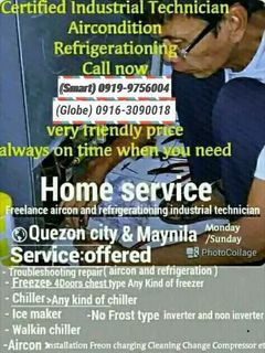 air conditioning and Refrigerator technician repair Freezer Chiller home service Quezon city area