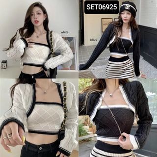 SET06925 setelan cardigan dan kemben rajut import cardigan rajut import cardigan crop