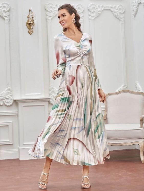 Shein graphic print pleated dress Women s Fashion Dresses Sets
