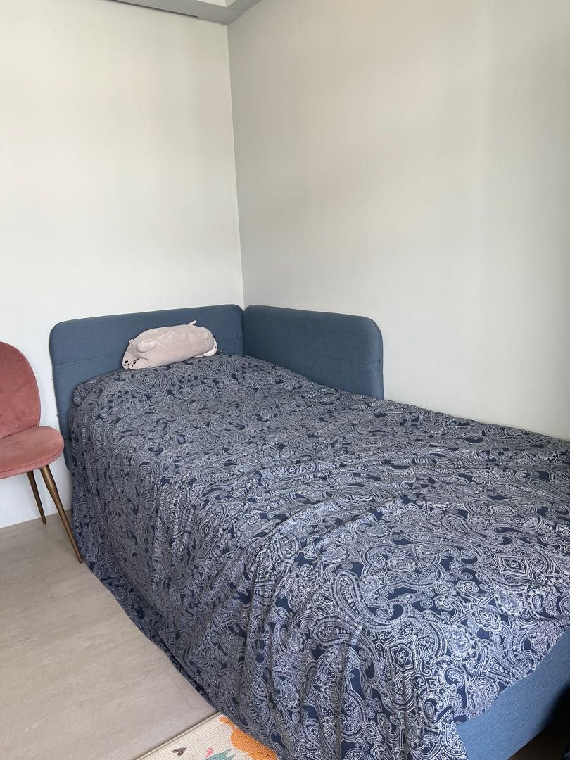 Single bed frame with corner headboard, Furniture & Home Living