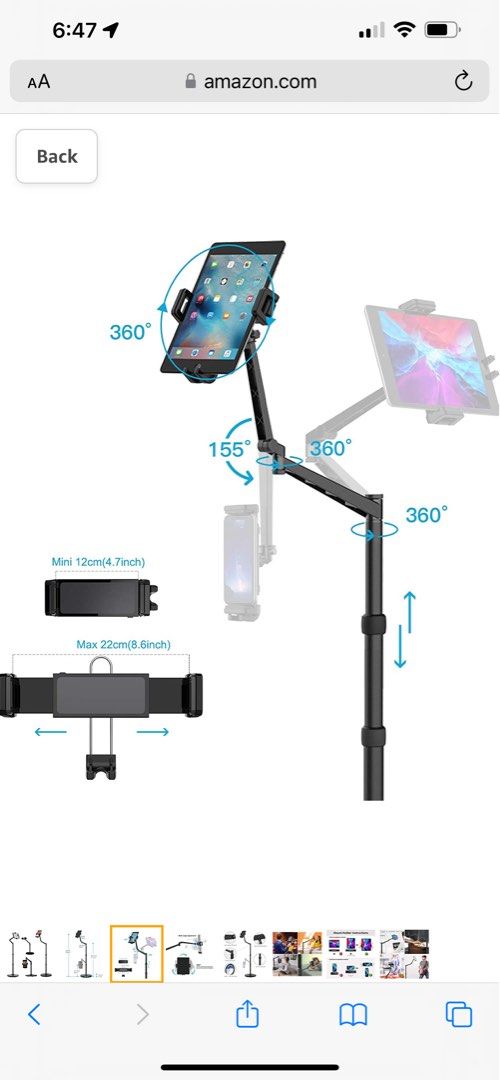 Smatree Tablet Floor Stand, 360 Degree Rotating with Height Adjustable