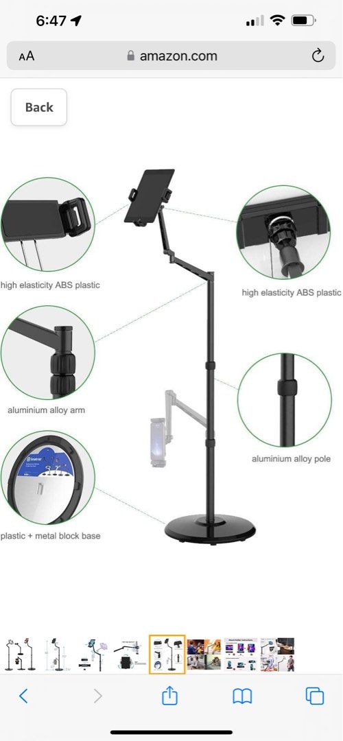 Smatree Tablet Floor Stand, 360 Degree Rotating with Height Adjustable