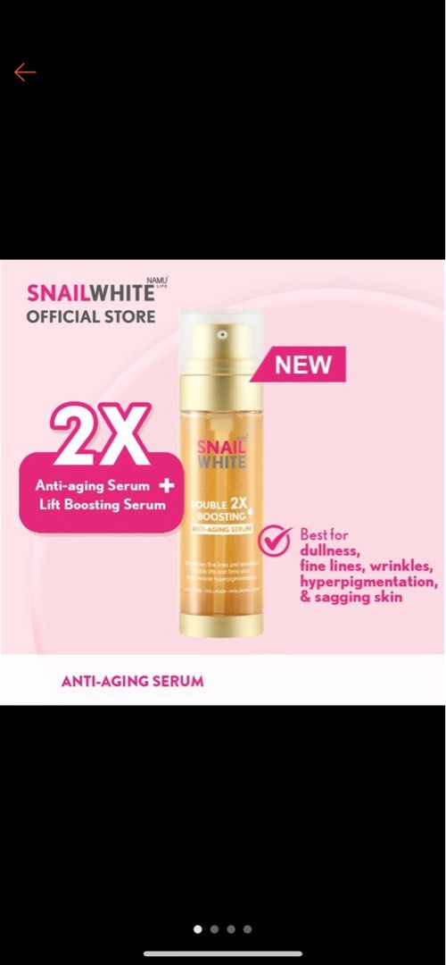 SNAILWHITE anti aging serum 40+40ml (Category: Face Care) located in Quezon City. Submitted by sssaamy (Listing ID 1211551186, Image 1). Description: 1pc available 2025 expiry.