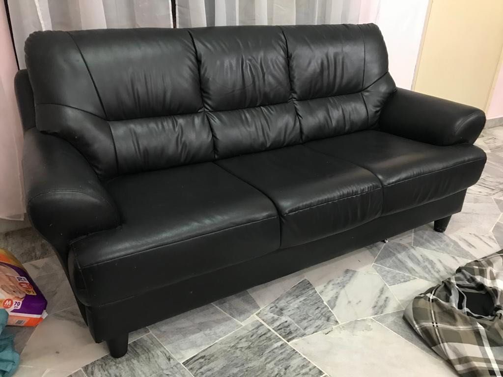 Sofa Set PVC Black 2 Seater 3 Seater PVC Sofa Nico, Furniture & Home