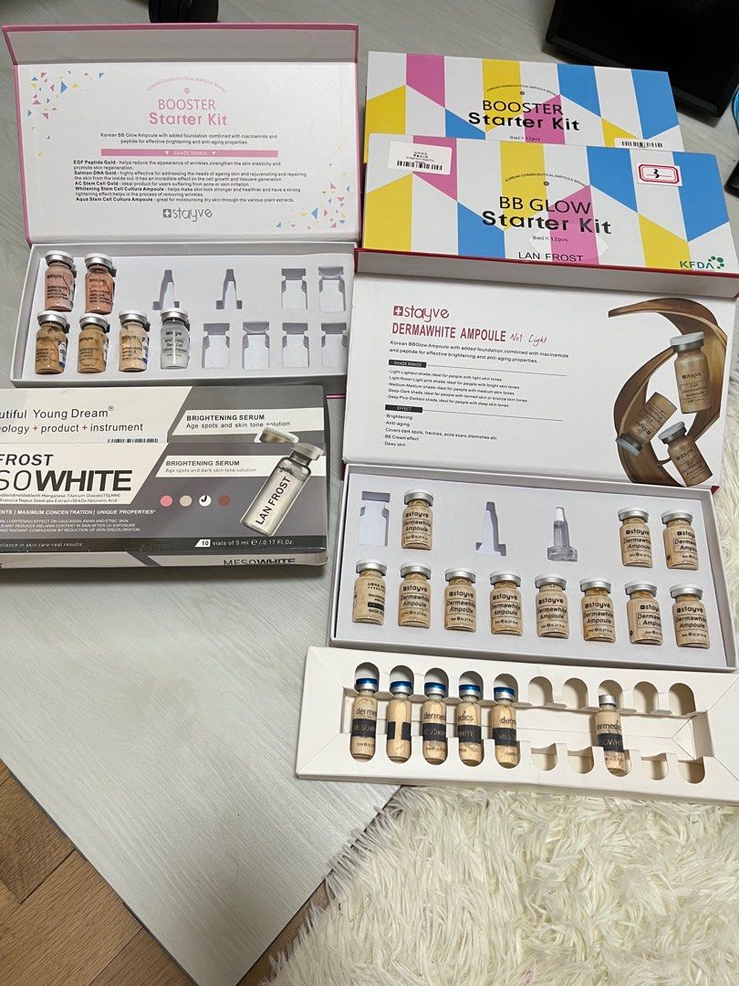 Stayve Korea BB Glow Ampoule 8ml Mesowhite Whitening Ampoule, Salmon DNA like rejuran (Sunscreen Whitening Fairer Skin Skincare Facial Beauty Salon Spa MTS microneedle mesotherapy dermapen semipermanent makeup PMU) (Category: Face Care) located in Singapore. Submitted by edumastery (Listing ID 1211184753, Image 1). Description: $9.80 per ampoule 8ml ampoules & 5ml ampoules each ampoule can be used 4-5 times Next day postage BB Glow ampoule for bb