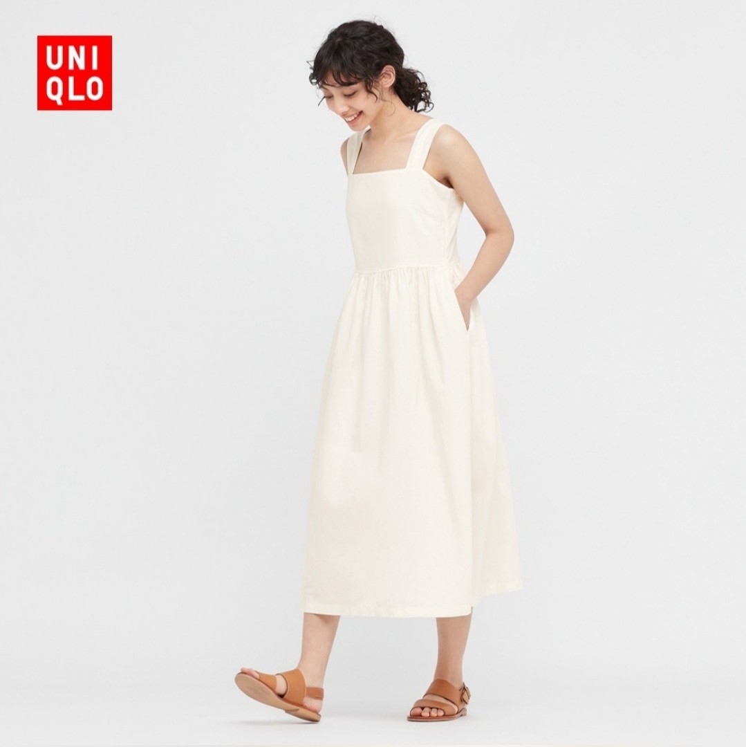 Uniqlo Linen Blend Sleeveless Shirring Dress, Women's Fashion, Dresses ...