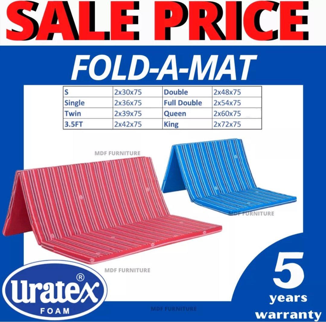 Uratex Trifold Mattress Foam Double Twin Size Furniture Home