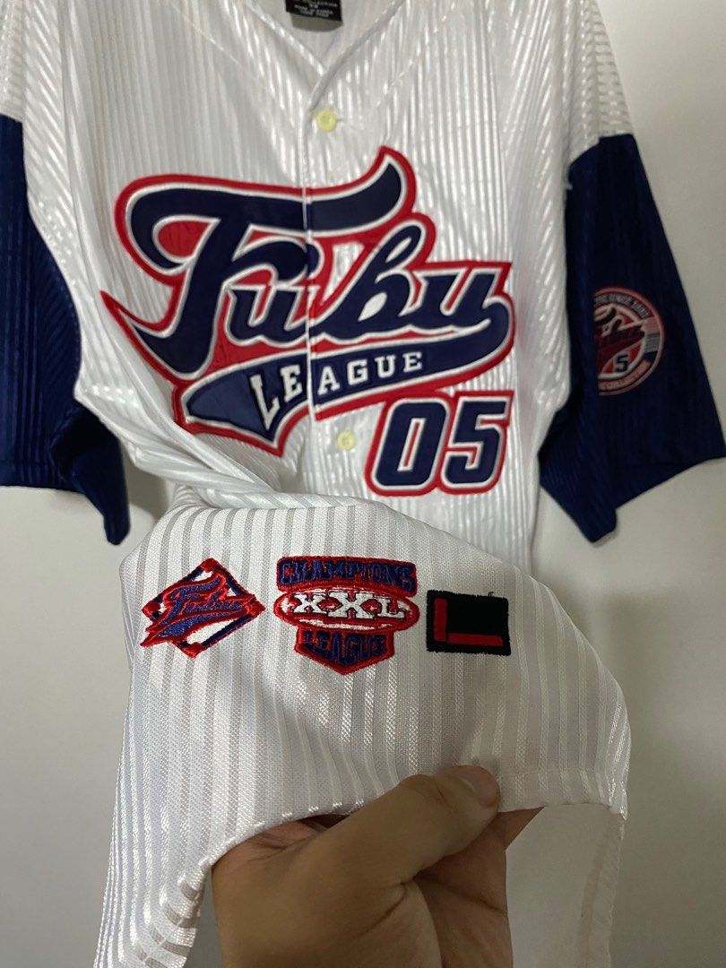 FUBU Vintage League Classic Baseball Jersey Mens XXL 2X Blue Gray Silver  Button