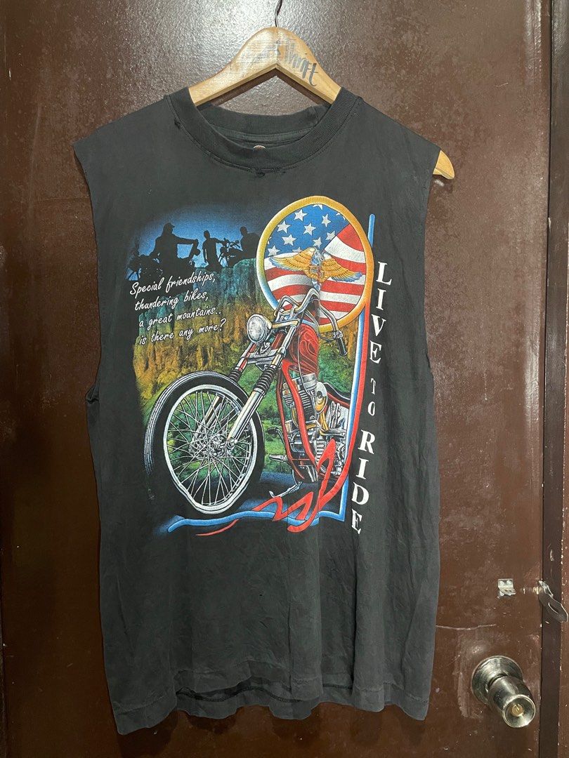 Vintage Rock Eagle Live to Ride Muscle Shirt, Men's Fashion, Tops & Sets, Tshirts & Polo Shirts