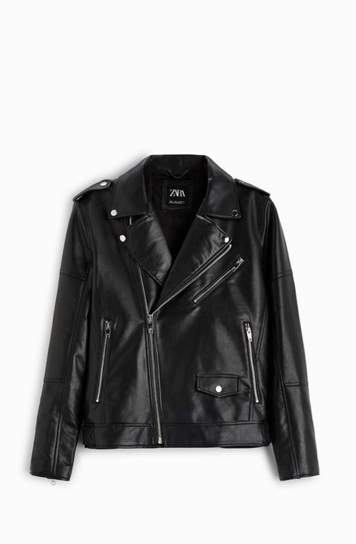 Zara Faux Leather Biker Jacket, Fesyen Pria, Pakaian , Baju Luaran di