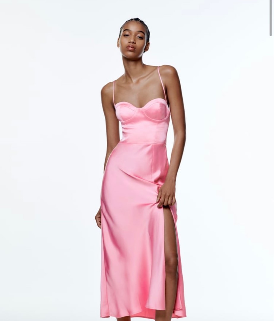 Zara satin hot sale pink dress