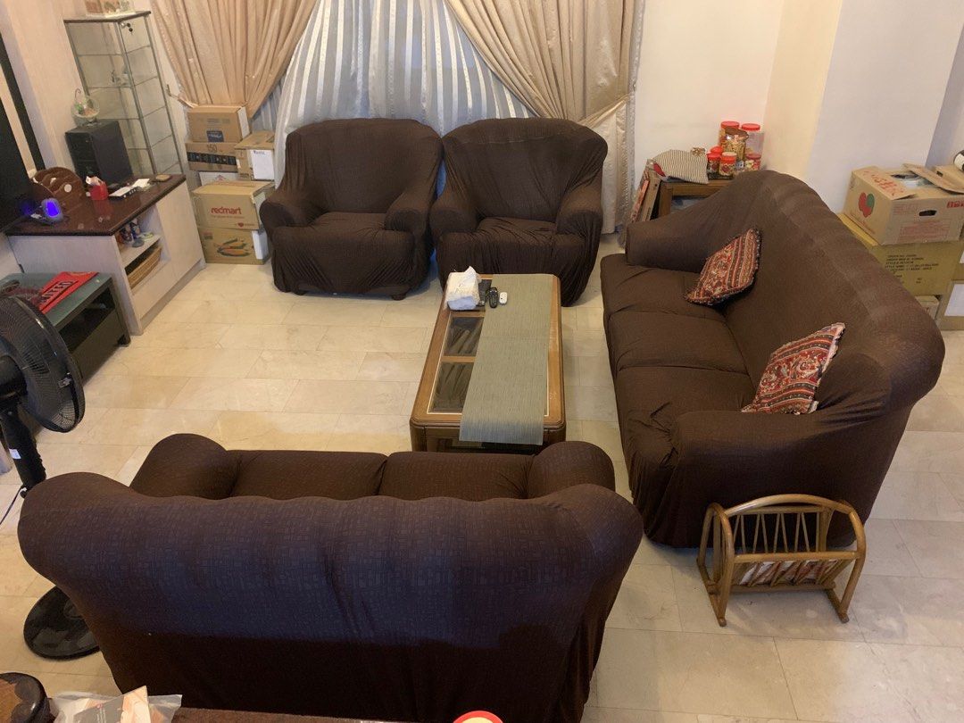 7 seater aniline leather sofa set FREE!, Furniture & Home Living