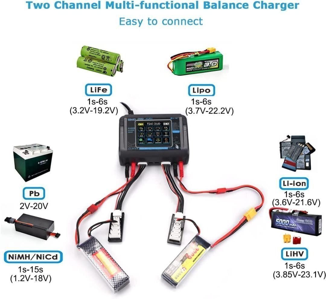  Lipo Battery Charger, Dual Lipo Charger 1S-6S RC Car Battery  Charger 240W 10A Balance Charger Discharge for LiPo/Li-ion/Life(1-6s)  NiCd/NiMH/LiHV/PB Smart Battery RC Car Charger : Toys & Games