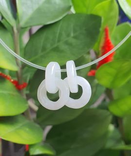 🕊 Lustrous white hand-carved jadeite eternity interlocking fidelity hoop pair Type A Burma jadeite jade 🕊 环环相扣，环中环