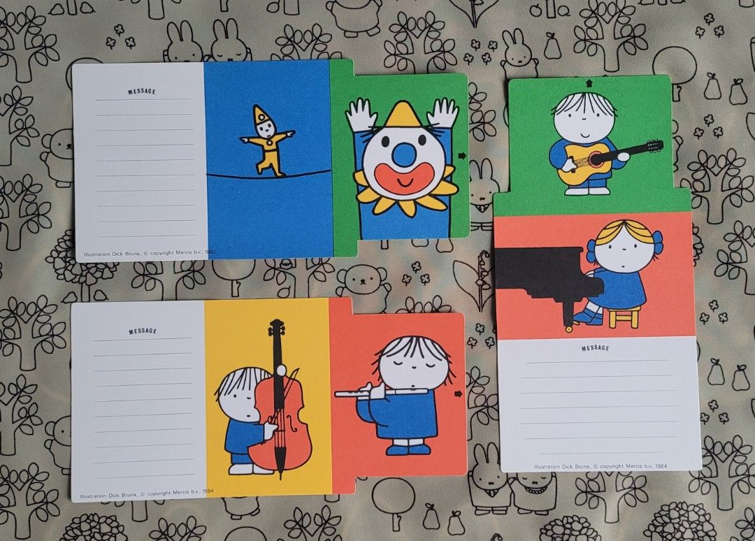 年代物miffy 人仔小丑message card 留言咭心意咭miffy收藏品, 興趣及