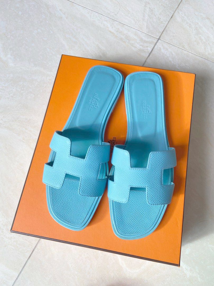 Hermes Oran Sandal Bleu Bleuet Epsom 38 EU