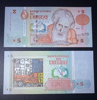 乌拉圭 Uruguay 5 Pesos (1998 Joaquin Torres Garcia Version) UNC 100% news & Genuine Banknote (Exit the circulation market)