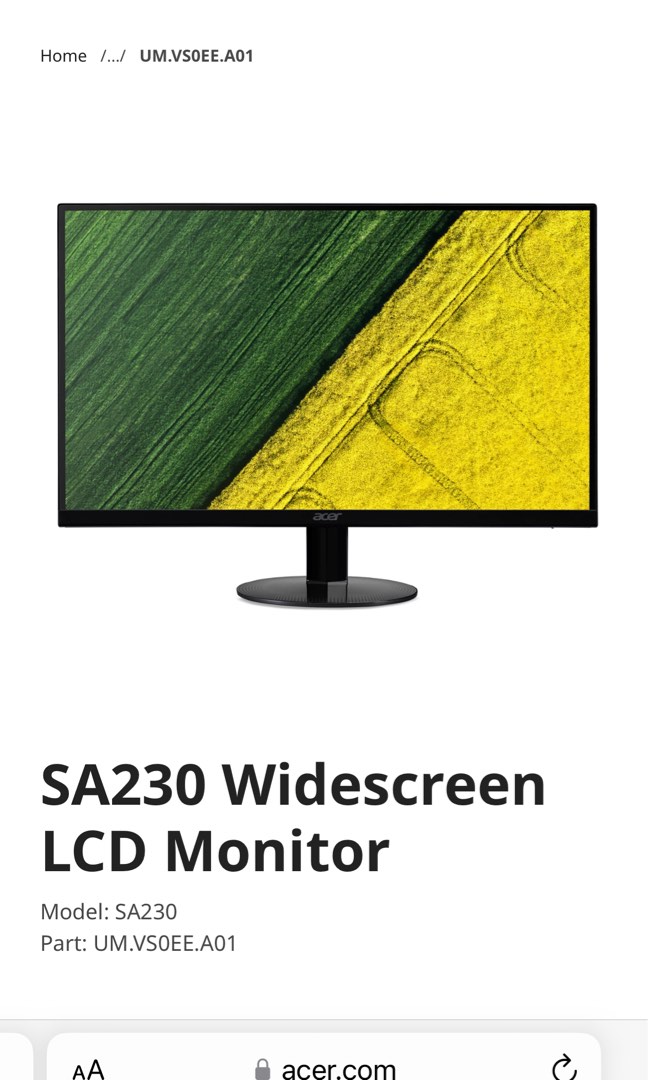ACER SA230 Widescreen LCD Monitor, Computers & Tech, Desktops on Carousell