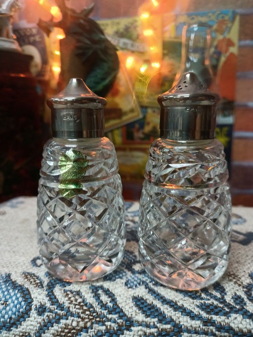 3 sets of Vintage Heavy Crystal Cut Glass Salt and Pepper Shakers