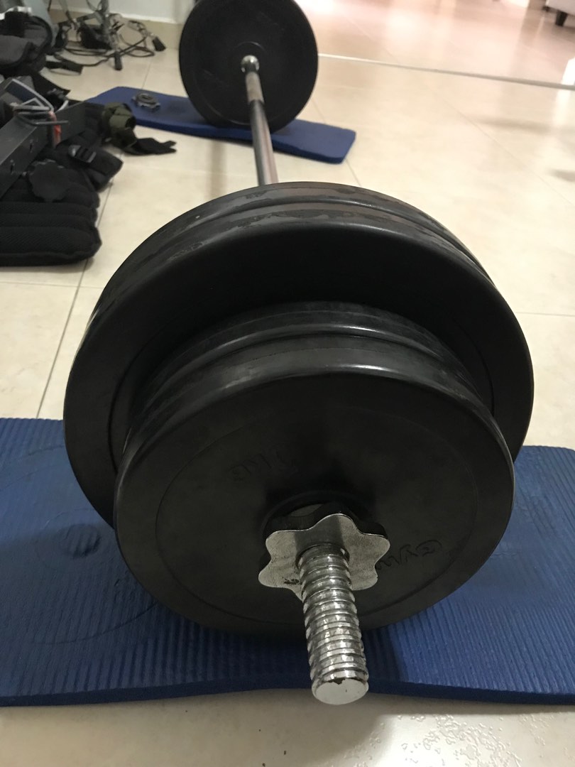 Barbell and Dumbbell Set (86kg total) + Free padding, Sports Equipment