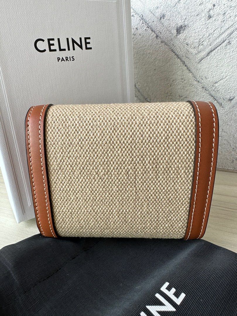 SMALL WALLET TRIOMPHE IN TEXTILE AND CALFSKIN - NATURAL / TAN