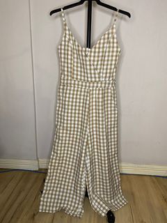 Brown gingham jumpsuit with matching belt