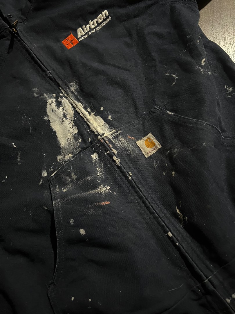 Vintage Carhartt Full Canvas Work Hoodie ‘ Paint Splatter ‘, Men's Fashion, Coats, Jackets and