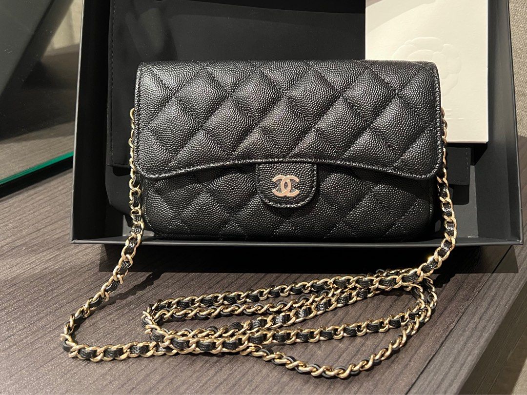 Chanel Flap Card Holder 23C Black Caviar with CC Light gold hardware