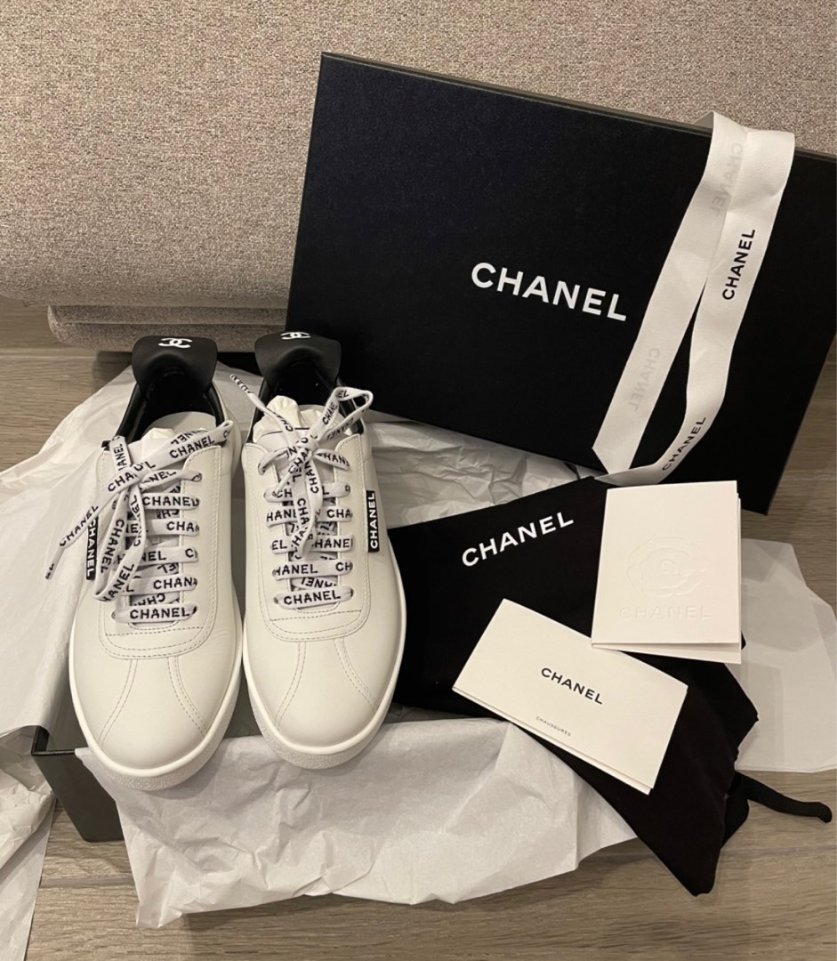 全新Chanel 經典黑白trainer 小白鞋size 35.5 (適合平時穿36）, 名牌