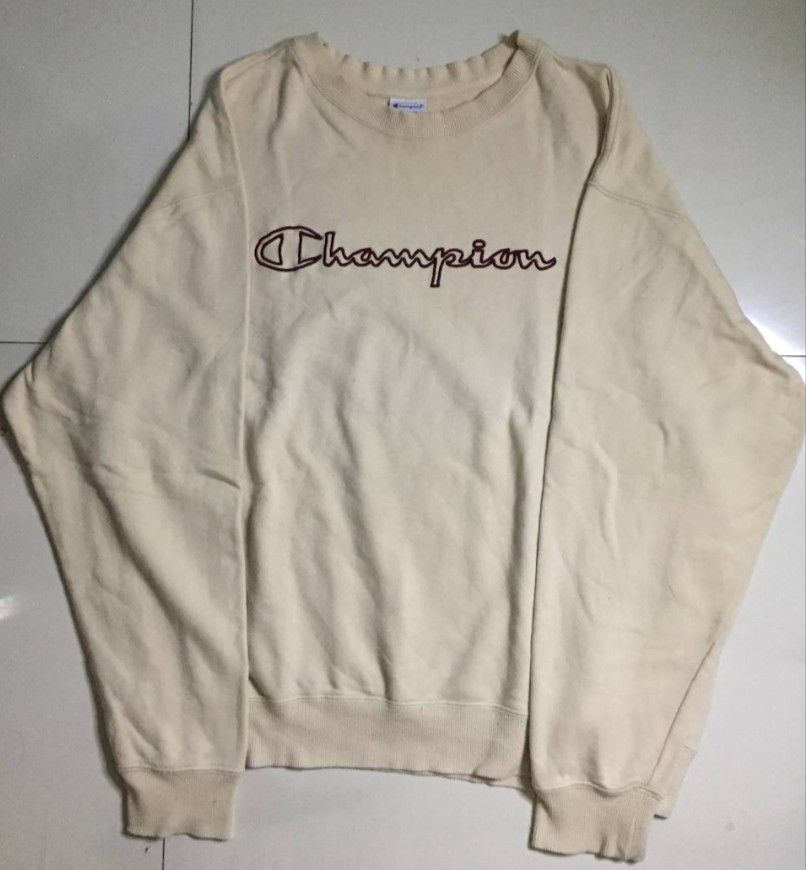 CREWNECK CHAMPION BABY YELLOW PASTEL SWEATER OVERSIZED KUNING MUDA SIZE XL O NECK VINTAGE