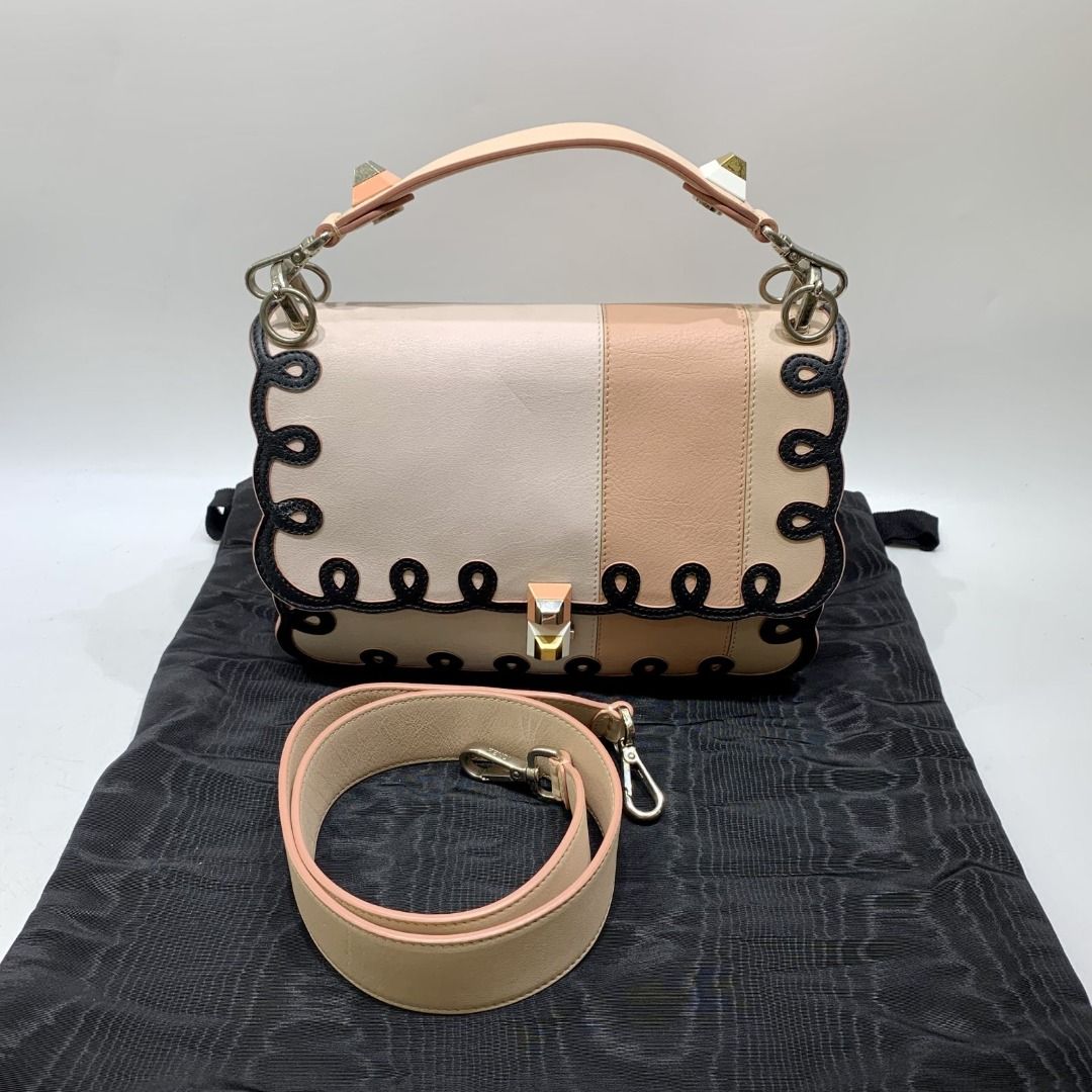 FENDI 8BT283 PINK LEATHER KAN I 2WAY THICK STRAP SHOULDER BAG 227038136 AL