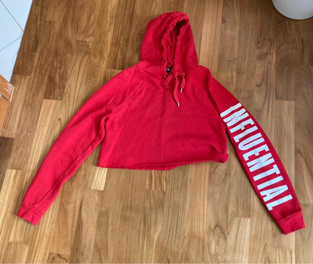 H&m red cropped hoodie outlet