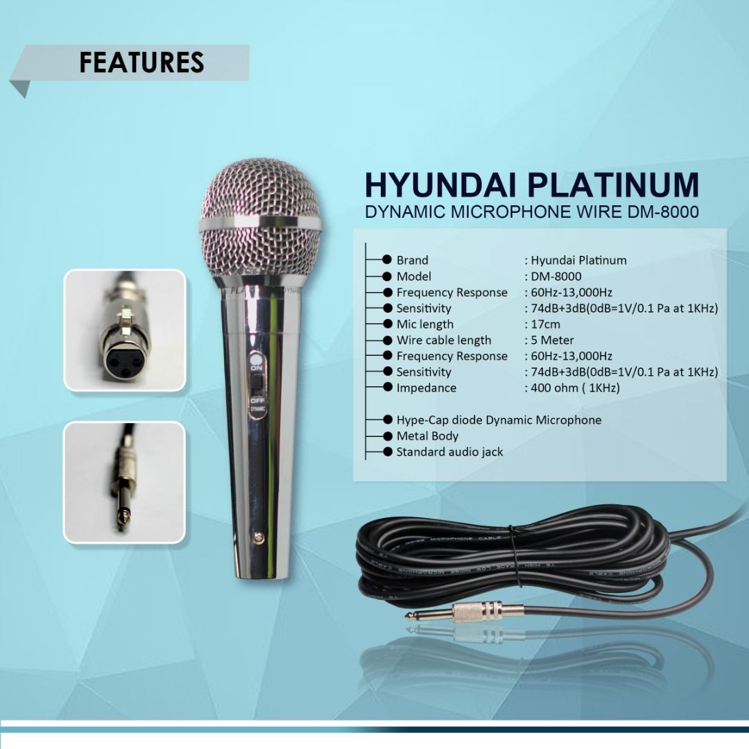 HYUNDAI PLATINUM DYNAMIC MICROPHONE WIRE DM-8000, PROFESSIONAL MIC HYPE ...