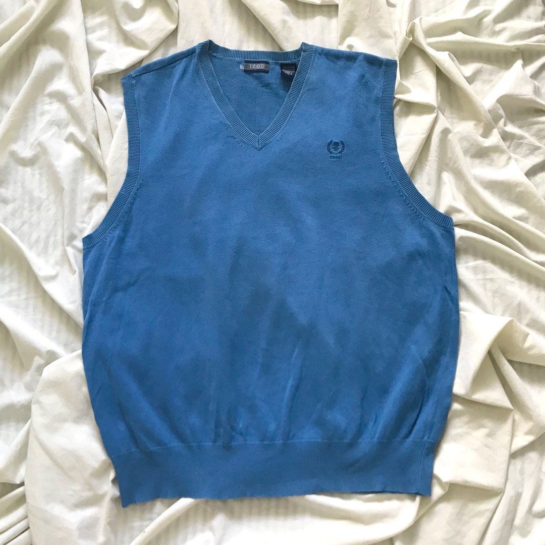 Izod Men Plain Blue Baggy Sweater Vest, Men's Fashion, Tops & Sets
