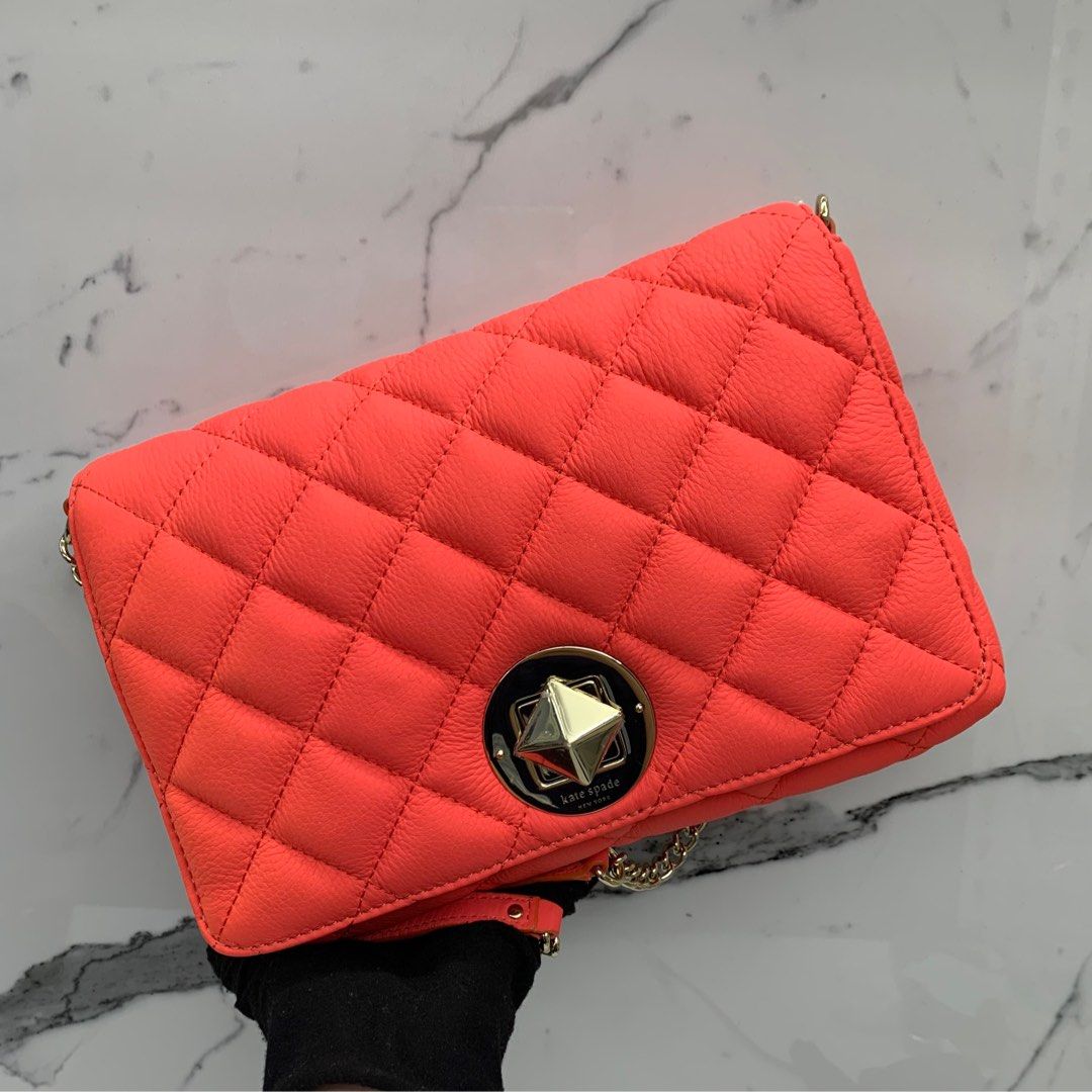 KATE SPADE ORANGE LEATHER CHAIN SHOULDER BAG 227033596 #, Luxury