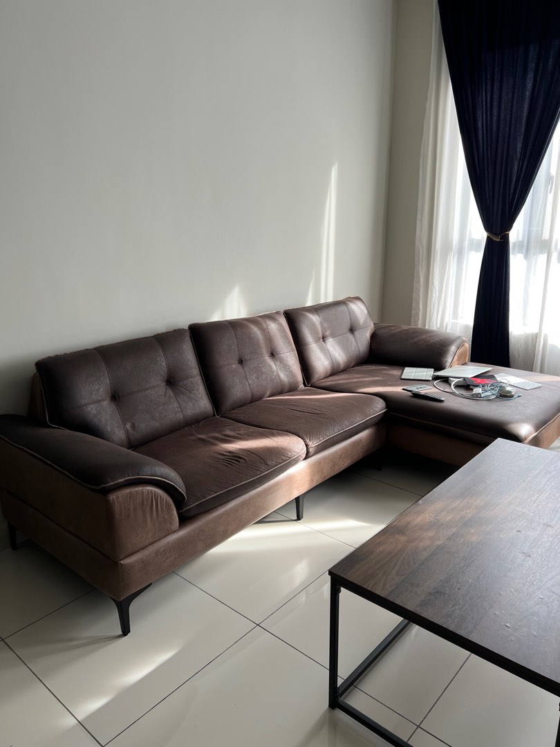 L shape sofa baru guna less than 1 year, Furniture & Home Living