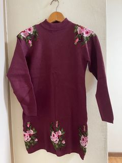 Maroon floral winter pullover dress