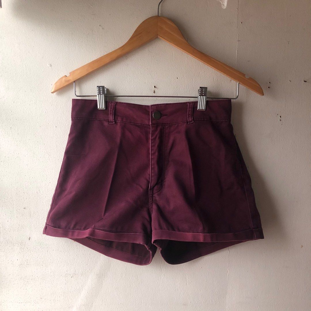High Waist Maroon Shorts (Hu0026M Divided), Women's Fashion, Bottoms, Shorts on  Carousell