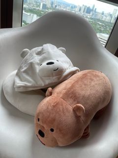 MINISO We Bare Bears Ice Bear Head Pillow & Grizzly Stuffed Toy 2 in 1