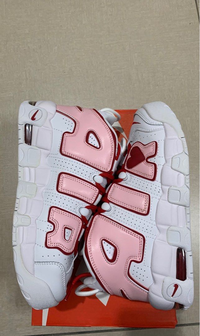 Nike uptempo pink and white cheap