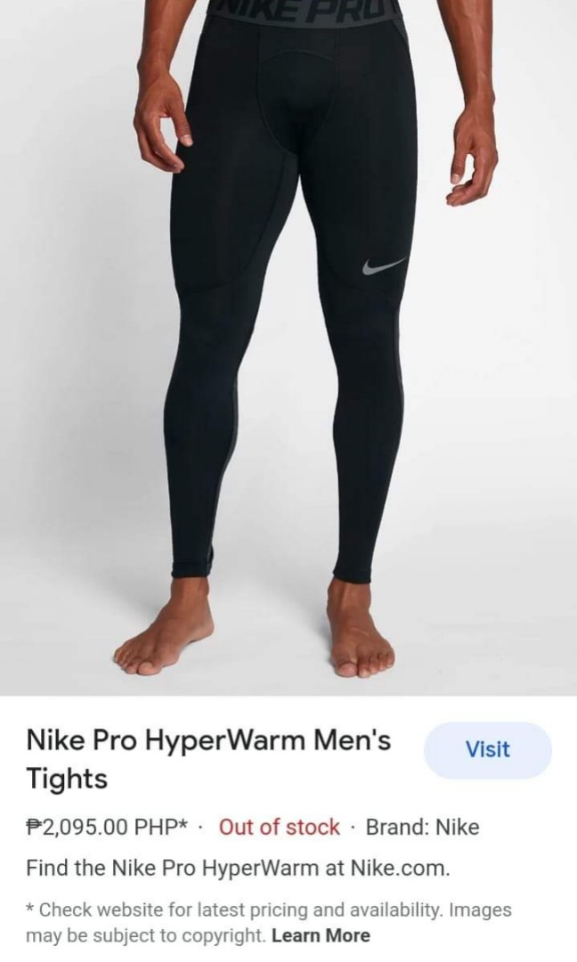 Buy Men's Nike Pro Combat Hyperwarm Compression Lite Tights Black/Grey Size  Small at