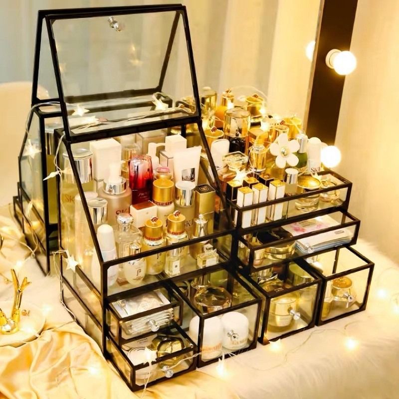Nordic black series glass makeup organizer black box, Beauty & Personal